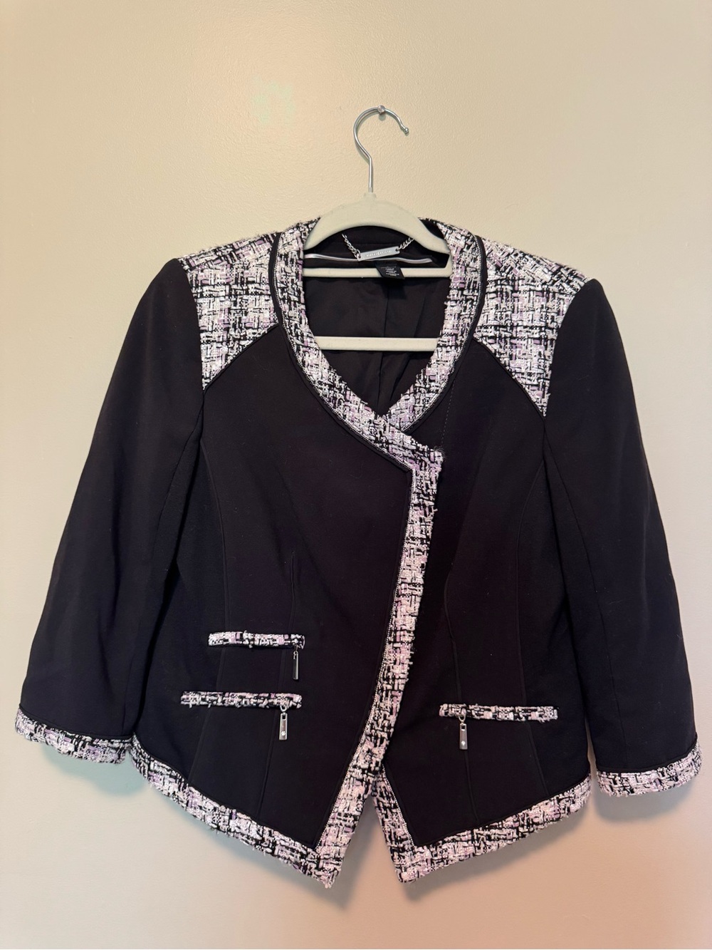 White House Black Market Black Jacket with White Tweed Trim